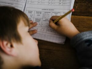 Boy taking a test